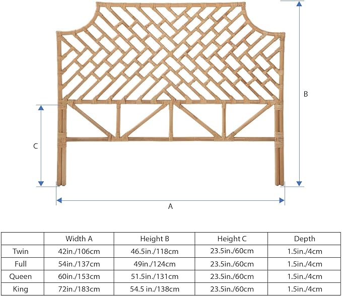 Kouboo Rattan Chippendale Headboard Twin Size Natural