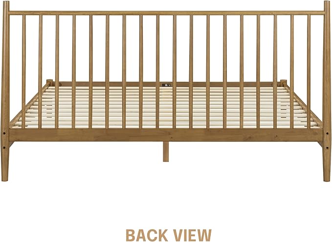 NTC Inno Wooden Bed Frame with Headboard, Solid Oak and Rubber Wood Foundation with Silent Slats and Wood Central Supports, 1000 Lb Capacity, Effortless Assembly, King - Teak Look