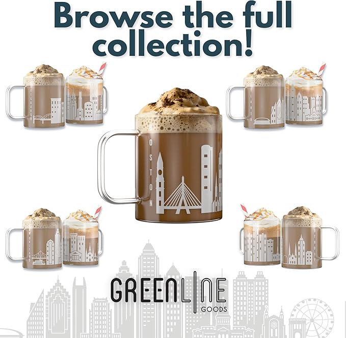 Greenline Goods – New Orleans, LA Skyline Glass Coffee Mugs (Set of 2), 15 oz – Etched Wrap Design