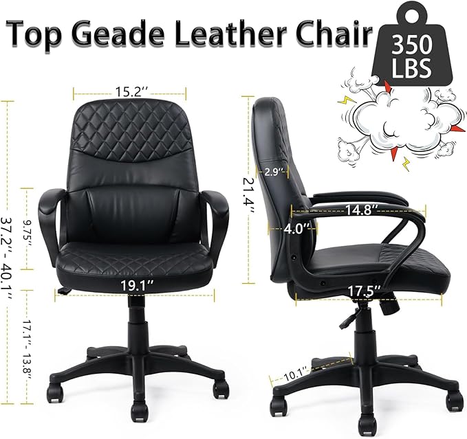 CLATINA Office Chair - Mid Back Leather Computer Desk Chair with Wheels, Ergonomic Executive Swivel Chair with Lumbar Support, Armrest for Home Office Black, 4 Pack