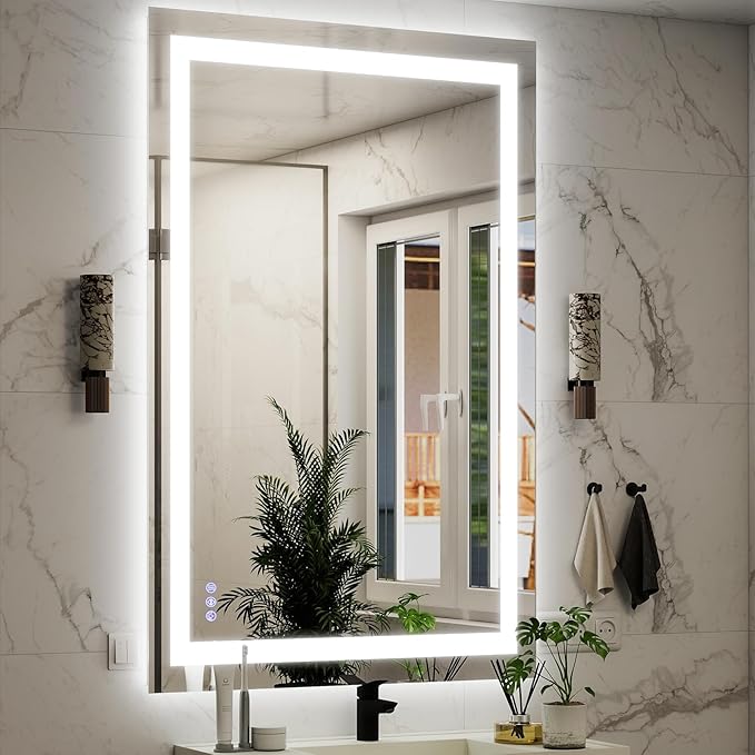 VooBang Large LED Bathroom Mirror 30 x 55 inches - 3 Adjustable Lighting Modes Lighted Smart Bathroom Vanity Mirror, Anti-Fog, Memory Function, Tempered Glass, Wall Mounted Horizontally Vertically