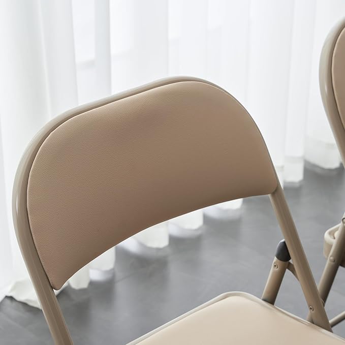 10 Pack Light Brown Folding Chairs with Padded Seats, Portable Foldable Chairs for Indoor and Outdoor, Commercial Seat with Metal Frame for Events Office Wedding Party, 330lbs Capacity