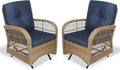 VIVIJASON 2-Piece Outdoor Wicker Glider Rocking Chair, Patio Rattan Swing Glider Chairs with Cushions & Steel Frame, All-Weather Gliding Lawn Wicker Furniture for Garden Backyard Porch, Navy Blue