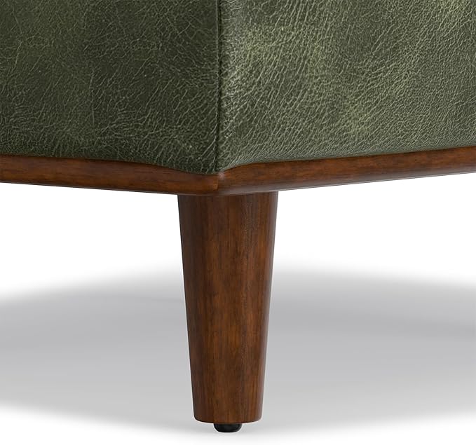 SIMPLIHOME Morrison 33 inch Wide Ottoman in Moss Green Genuine Leather, Multifunctional Footrest, Coffee Table, and Extra Seating for Living Room, Mid-Century Modern Style