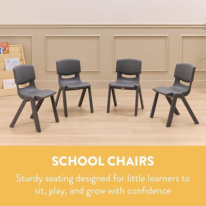 Stackable School Chairs, 14", Kids Furniture, Grey, 4-Pack