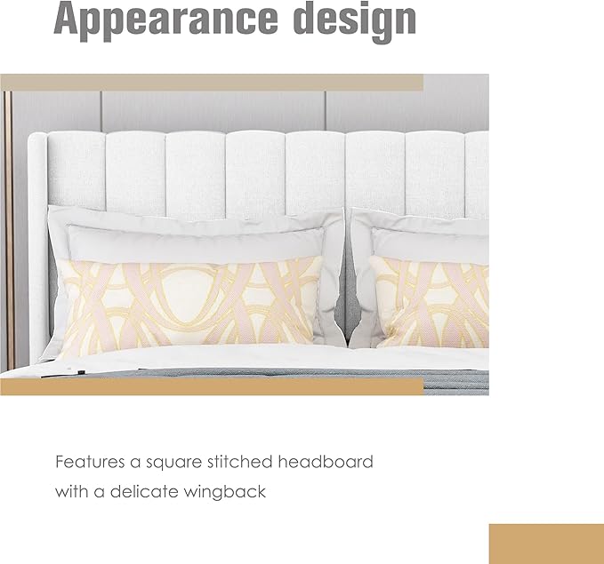 AGARTT Upholstered Platform Bed Frame Full Size with Headboard and Footboard/Wooden Slats Support/No Box Spring Needed/Easy Assembly,White Linen