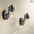 Possini Euro Design Cindy Rustic Wall Light Sconces Set of 2 Bronze Hardwire 5 1/2" Fixture Beaker Clear Glass Shade for Bedroom Bathroom Bedside Vanity Living Room Home Hallway Dining Kitchen