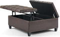 SIMPLIHOME Harrison Coffee Table Storage Ottoman - 36 inch Wide Upholstered Vegan Leather Square Lift-Top Ottoman in Distressed Brown, Transitional Ottoman for Living Room with Hidden Storage