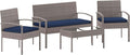 Flash Furniture Aransas Series 4 Piece Gray Patio Set with Steel Frame and Navy Cushions