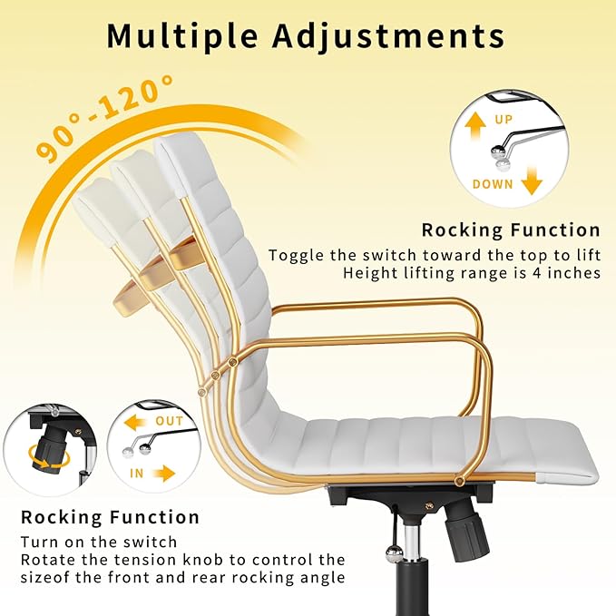 Chair, Desk Computer Chair ，with Armrests ，Ergonomic Office Chair for Home and Office, 17.32 x 22.83 x 35.43 inches, Multiple Colors (Gold White)