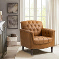 Pia Ricco Modern Tufted Accent Chair, Single Faux Leather Armchair with Nailhead Trim & Wood Legs, Comfortable Upholstered Seat for Living Room, Office - Camel