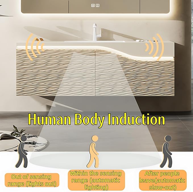 48in Elegant Modern Luxury Bathroom Vanity with Sink - Wall Mounted Solid Wood Cabinet & Smart LED Defogging Mirror | Single Sink Bathroom Cabinets