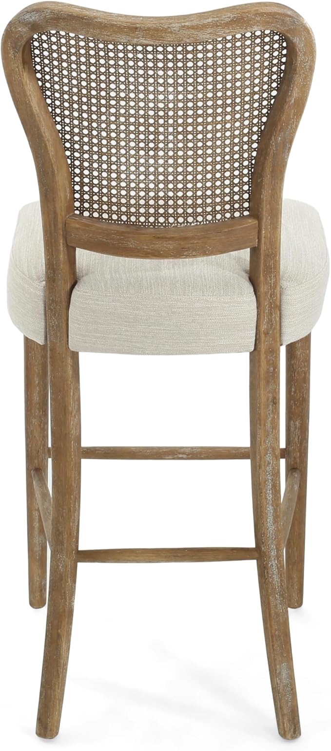 Christopher Knight Home Collda Modern Upholstered Barstools, Wicker Backrest, Vintage Classic Style for Home Bar, Living Room, Kitchen Counter (Set of 2), Dark Brown+Beige