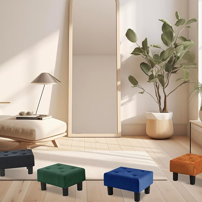 Poofzy Small Foot Stool Ottoman, Velvet Ottoman Foot Rest with Legs, Rectangle Foot Rest for Couch, Footstools and Ottomans Small for Living Room and Entryway (Green)