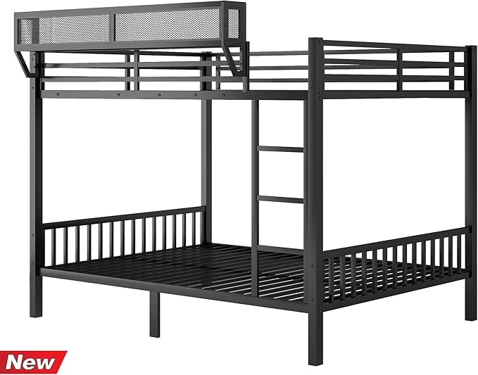 Stronger & Higher Quality Heavy Duty Steel Bunk Bed Queen Over Queen Size Bunkbed, Thickened Safer More Stable Metal Queen Bunk Bed Frame (Faster Assembly)