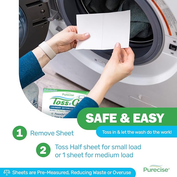 Purecise - Toss & Go - Fresh Meadow Laundry Detergent Sheets - Powerful Clean, No Mess, Fast-Dissolving, No Residue - 240 Loads - 30ct Pack of 4