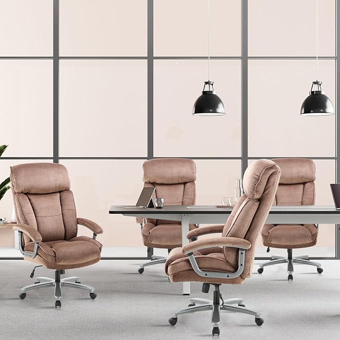 CLATINA Big and Tall Executive Office Chair, Extra Wide Seat, 800 LBS Capacity Heavy Duty Ergonomic Cloth Desk Chair with Wheels and Padded Armrests, High Back Fabric Computer Task Chair, Brown