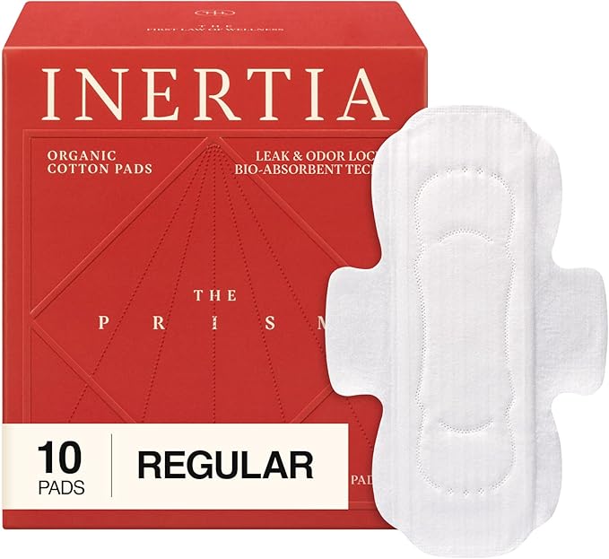 INERTIA The Prism Red – Truly Organic, Ultra Thin & Leak-Proof Korean Cotton Pads with Wings | Regular Absorbency | Hypoallergenic, Super Absorbent, Chlorine-Free & Fragrance-Free (10 Count)
