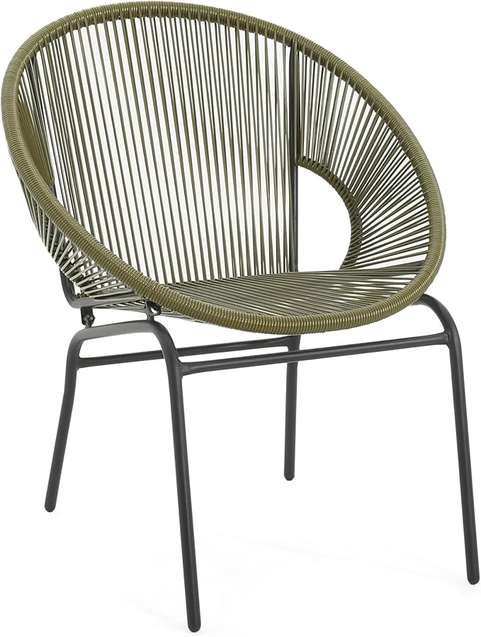 Christopher Knight Home Dessa 3 Piece Patio Furniture Set, Patio Wicker Accent Chair Set of 2 and Loveseat, Metal Frame 4 Seater Outdoor Papasan Lounge Chair Set, PE Rattan Outdoor Bistro Set, Green