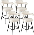 COSTWAY Counter Height Bar Stools Set of 4, 27" Swivel Modern Upholstered Counter Chairs with Boucle Fabric, Curved Backrests & Metal Legs, for Kitchen Island, Home, Pub (4, White + Black)
