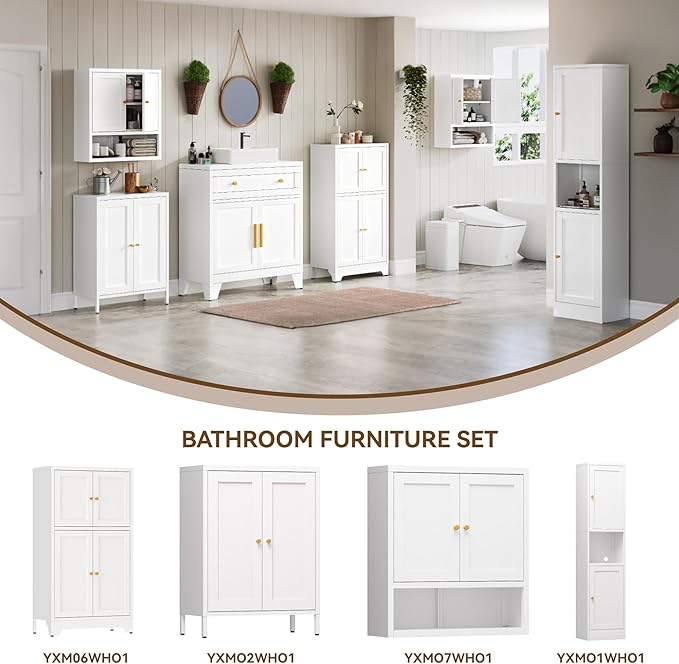 Metal Bathroom Storage Cabinet, Bathroom Floor Storage Cabinet with 2 Adjustable Shelves and 2 Doors,Freestanding Metal Sideboard for Small Spaces, Living Room, Dining Room,Orange
