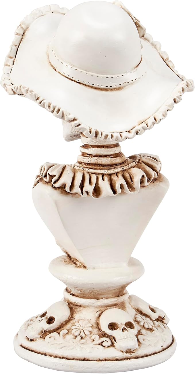 Primitives by Kathy Seasonal Home Decor Lady Skeleton Figurine - Resin, Off White and Bronze, Halloween