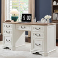 RedLemon 60" Executive Desk with Drawers,Wood Home Office Desk, Featuring Keyboard Tray,Charging Station,File Drawer, Storage Cabinet,for Work and Study (Antique White)