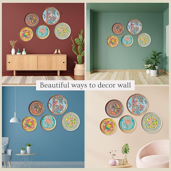 RITUALISTIC Madhubani Wall Plates for home decoration | Wall decor items for living room | Metal Wall décor | Gift items for unisex |wall art | Home Décor & Christmas Gift Items | Set of 5 plates