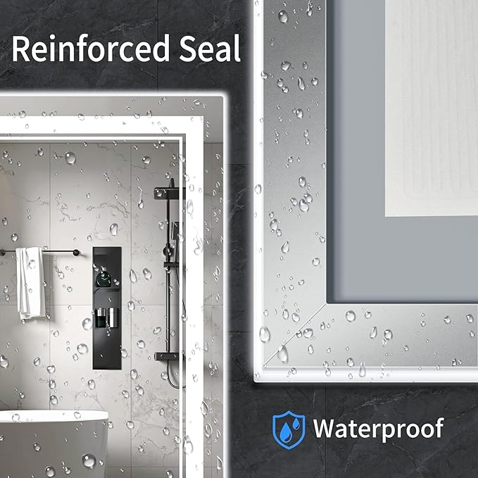 32"x28" LED Bathroom Mirror with Anti-Fog, Stepless Dimmable Lights, 3 Color Modes, Shatter-Proof Tempered Glass, Memory Function & Waterproof Design
