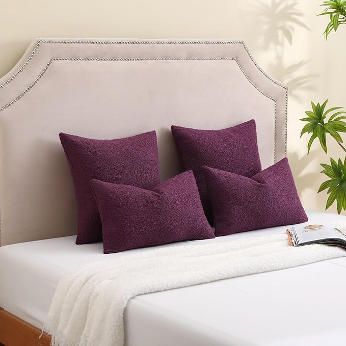 FUTEI Pack of 2 Purple Decorative Throw Pillow Covers 26x26 Inch Soft Cozy Solid Boucle Textured Euro Pillow Shams,Modern Home Decor for Couch Bed Living Room