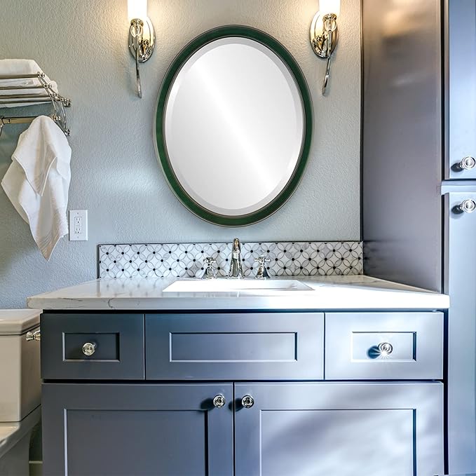 OVALCREST Oval Beveled Wall Mirror for Home Decor - Toronto Style - Hunter Green - 26" x 20"