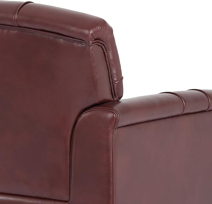 UIXE Faux Leather Accent Chair for Living Room, Tufted Arm Chair Retro Upholstered Club Armchair with Solid Wood Legs - Dark Red, Set of 2