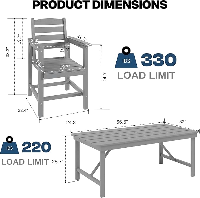 7 Piece Patio Dining Set with 11ft Patio Umbrella (Cream-White), 7 Gray Outdoor HDPE Dining Set with 6 Chairs + 1 Large Table, for Market, Pool, Garden, Backyard, Deck