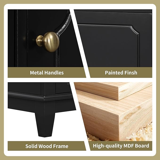 Bathroom Vanity with Ceramic Sink 30 inch, Multi-Functional Storage Cabinet with Drawers and Door Shelf, Solid Wood Frame, Soft-Closing Door, Black
