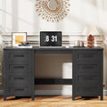 Vabches Farmhouse 60.6” Executive Desk with 7 Drawers, Computer Desk with File Drawer for Hanging Files A4, Workstation for Home Office, Study.Black