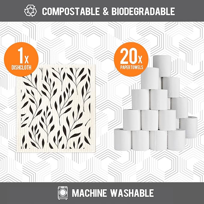 Morigins Swedish Dishcloths for Kitchen 6 Pack Black Minimalist Cellulose Sponge Cloths Non Scratch Reusable Paper Towels No Odor, Biodegradable and Reusable Kitchen Dish Rags (Minimalist)