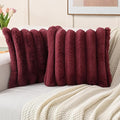 FUTEI Christmas Burgundy Decorative Throw Pillow Covers 26x26 Inch Set of 2, Square Soft Faux Rabbit Fur Thick Striped Euro Pillow Shams,Winter Home Decor for Couch Bed Living Room