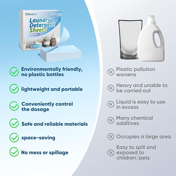 Laundry Detergent Sheets 150 Counts 300 Small Loads Travel Laundry Sheets ECO-friendly,No Plastic Clothes Washing Soap-Lavender