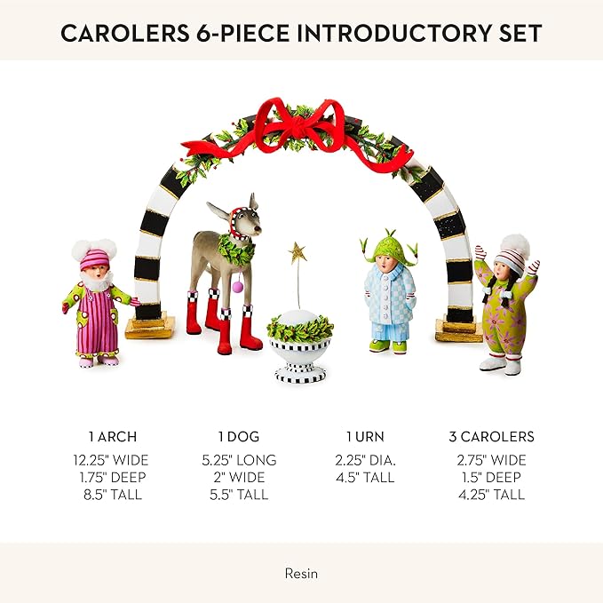 MACKENZIE-CHILDS Patience Brewster Carolers Figure Set, Cute Christmas Figurine Home Decor, 6 Pieces