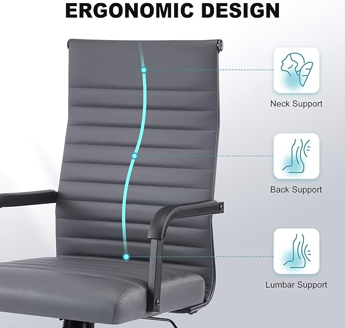 Office Desk Chair, Ergonomic Conference Room Chairs, PU Leather Executive Ribbed Computer Chair, Swivel Rolling Chair for Home Office
