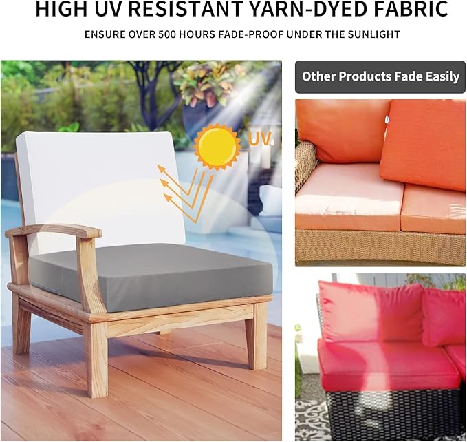 Easy-Going Waterproof Patio Cushion Covers 24x24x4 inch 4 Pack Replacement Non-Slip Outdoor Seat Cushion Slipcover with Zipper. Gray