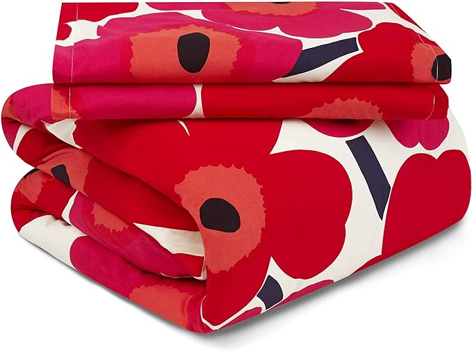 Marimekko - Queen Comforter Set, Cotton Bedding with Matching Shams, Lightweight Home Decor for All Seasons (Unikko Red, Queen)
