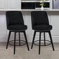 MINCETA Bar Stools Set of 2, 26 Inch Upholstered Barstools with High Back and Footrest, Swivel Counter Height Barstools for Kitchen Island Home Bar Black