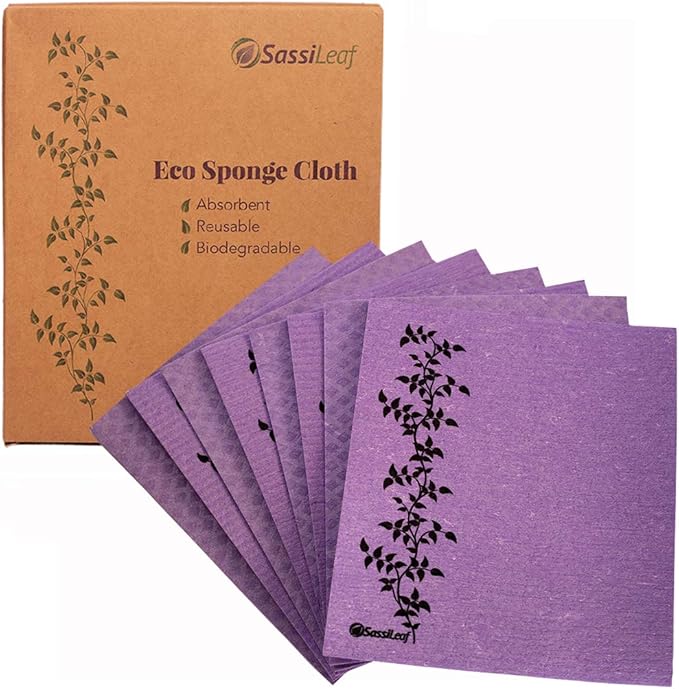 Swedish Dishcloth Cellulose Sponge Cloth, Absorbent, Reusable, Eco-Friendly, Set of 8 (Lavender)