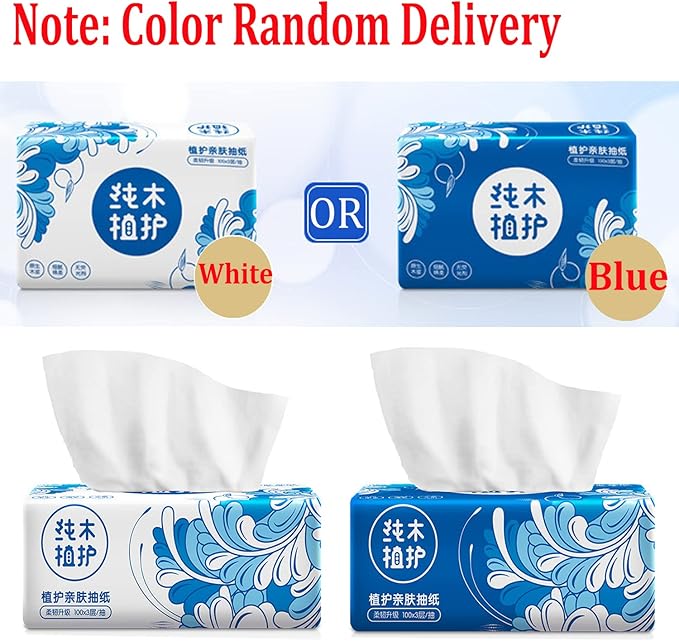 Pack of 6, Small Facial Tissues, Toilet Paper, Disposable Napkins, Material Wood Pulp Fiber NOT COTTON, White Facial Paper Tissue, 3-Ply, 300 Sheets per Pack