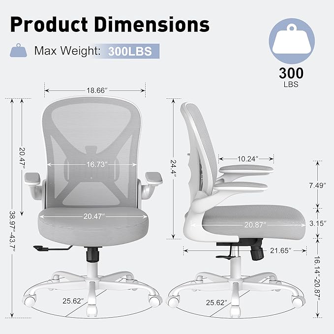 ZZH Ergonomic Office Chair Set of 8 with Adjustable Lumbar Support, Mesh Home Office Desk Chair with Wheels and Flip-up Arms, Grey