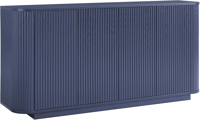 LKTART 64" Buffet Cabinet with Storage, Modern Fluted Accent Sideboard Media Console Credenza with Adjustable Shelves Pressed Spring for Kitchen Living Room,31.5" H (Blue)