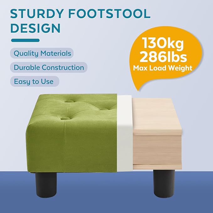Small Foot Stool Ottoman, Velvet Footstool Ottoman Foot Rest for Couch, Rectangle Footstools and Ottomans Small for Living Room, Entryway (Olive Green)