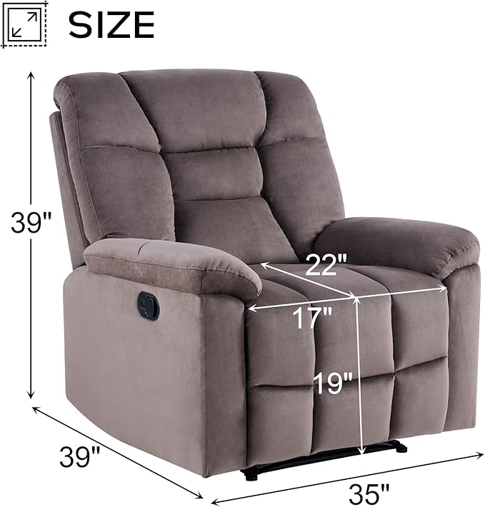EBELLO Set of 2 Manual Recliner Chair for Adults with Soft Padded Headrest and Backrest, Overstuffed Single Recliner Sofa Chair for Living Room, Dark Brown