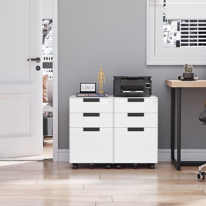 Rolling File Cabinet with Lock, 3 Drawer Metal Mobile Filing Cabinet for Legal/Letter Size, Fully Assembled Except Casters